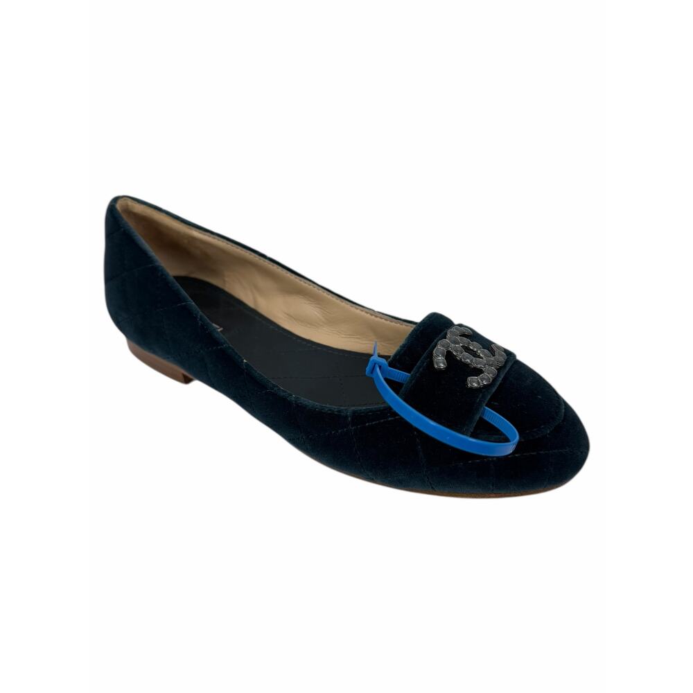 Chanel CC Logo Jeweled Velvet Quilted Slip On Flats Blue Size 39 - Picture 13 of 13
